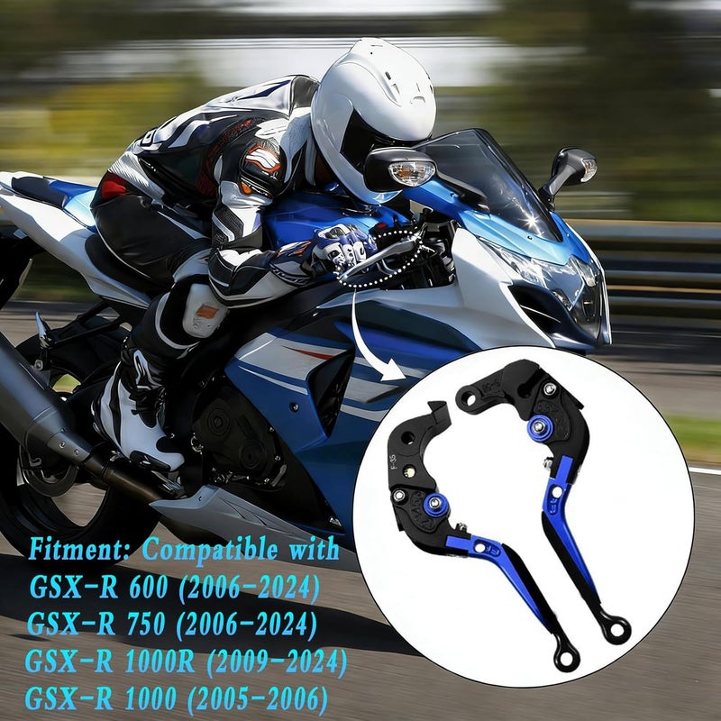 XIDAODIT for Suzuki GSXR 600 750(2006-2024) 1000R(2009-2024) GSX-R 1000(2005-2006) Motorcycle Clutch Lever Folding Extendable Adjustable Handlebars Brake and Clutch Levers Set(Blue) - Image 2